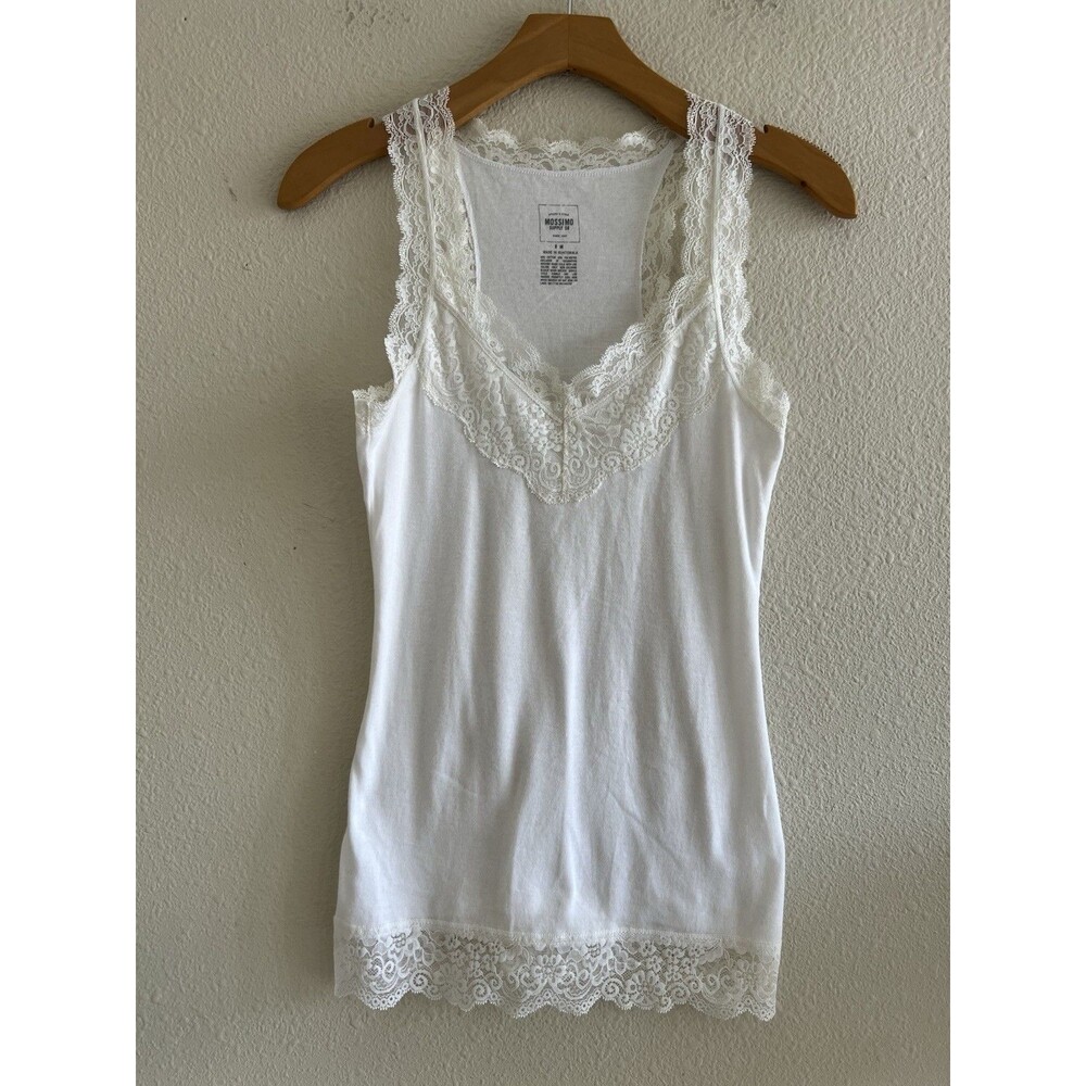 Mossimo White Lace Trim Tank Top Women’s M Cami Y2K Coquette Racerback